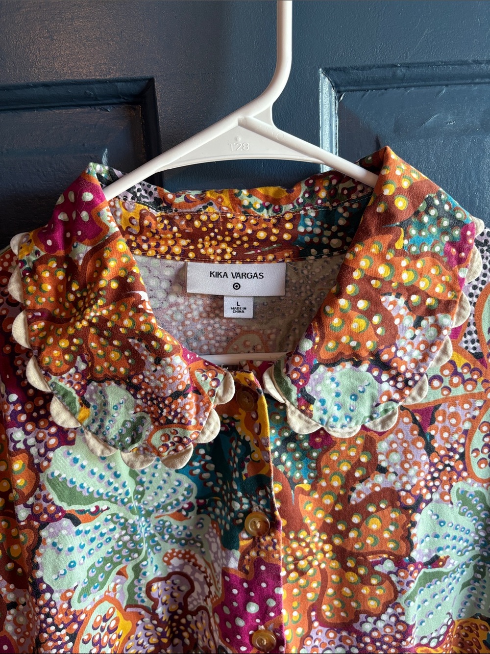 Kika Vargas Scalloped Collar Floral Paisley Dress - Orange, Green, Pink - Picture 2 of 2